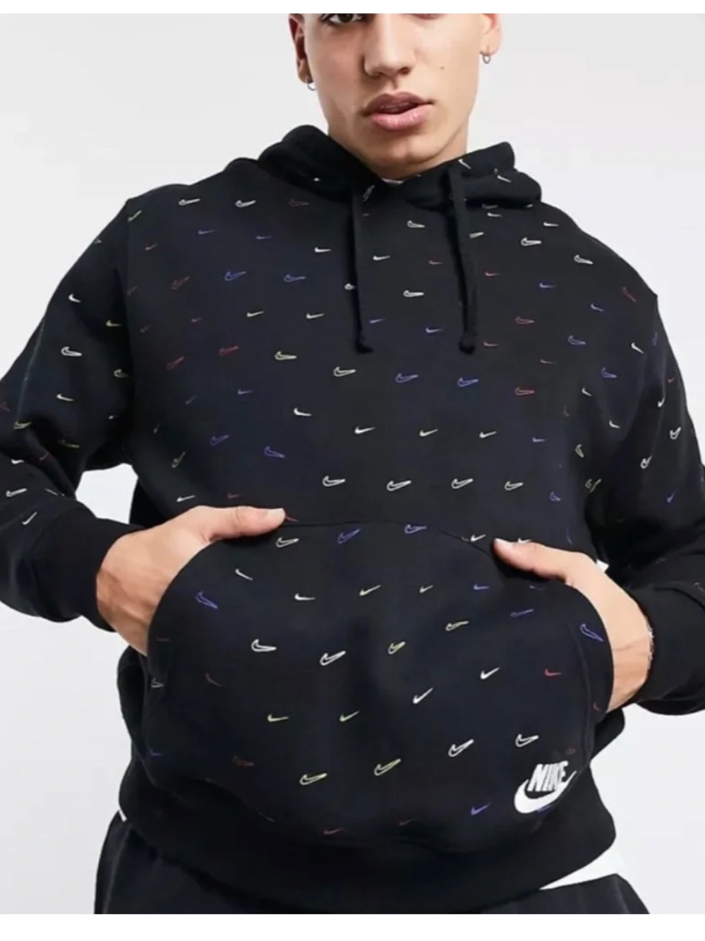 Nike Black Hoodie with Multicolor Mini Swoosh Print
